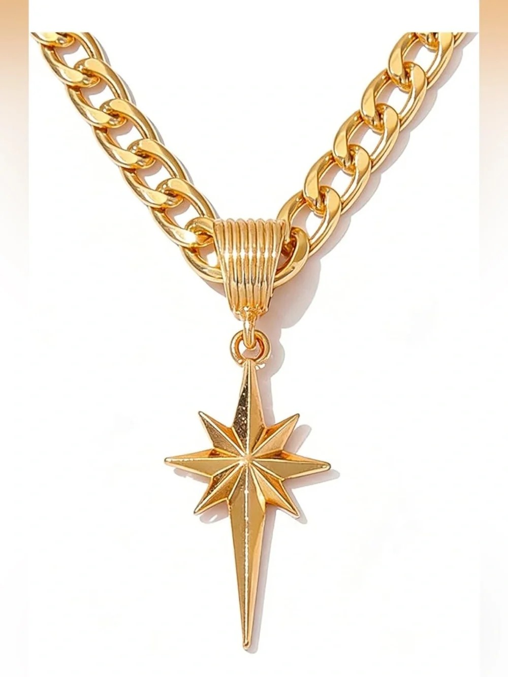 Anthropologie Gold Starburst Compass Pendant Chunky Chain Necklace - Picture 3 of 4